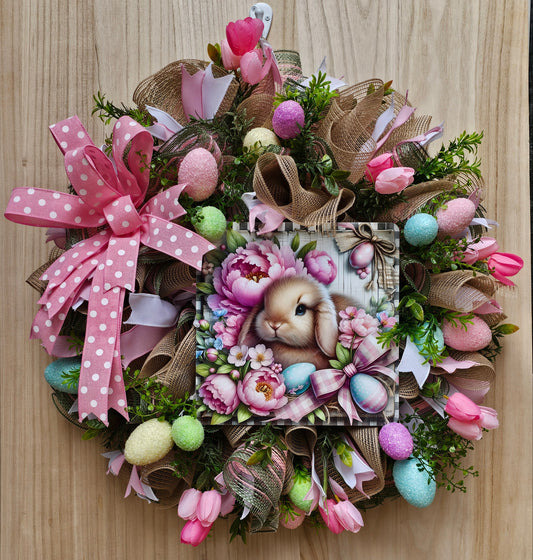 I Floral Easter Bunny Wreath